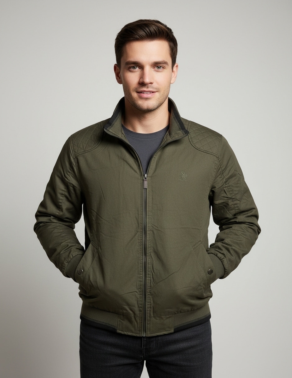 Chamarra bomber polo retro of yatch londonde algodón cuello a contraste para hombre