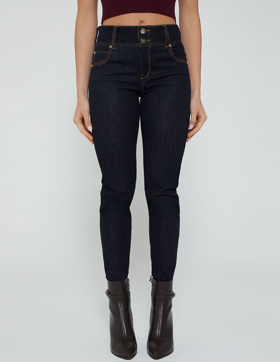 Jeans regular skinny cintura indigo akora para mujer
