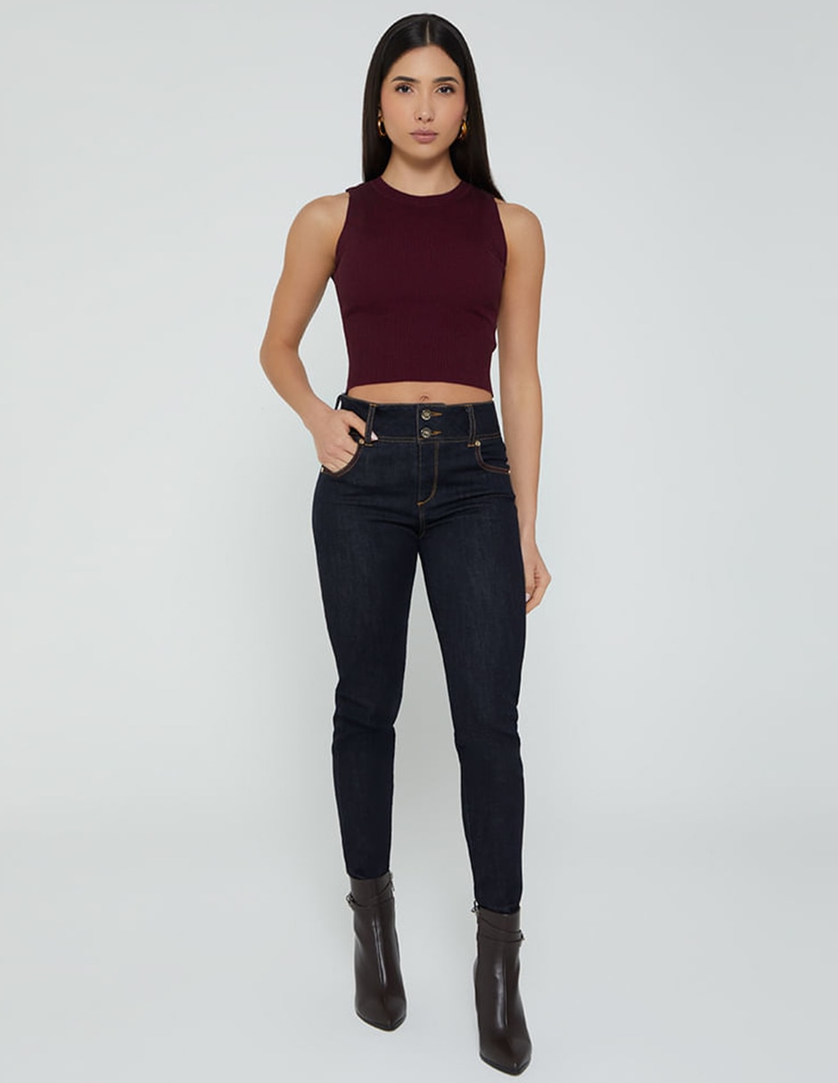 Jeans regular skinny cintura indigo akora para mujer 5