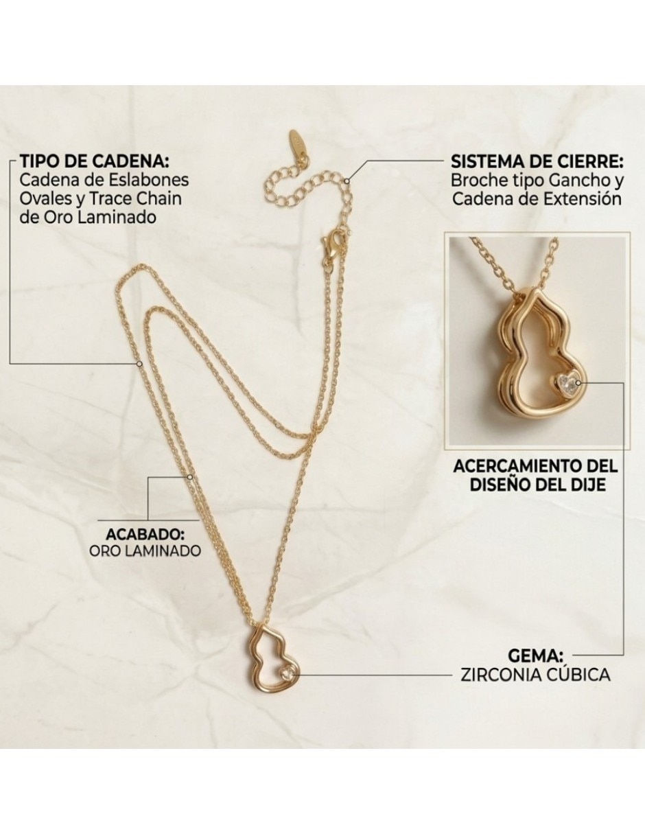 Collar con dije de corazón joyería elegante para mujer de oro laminado 14 k 4