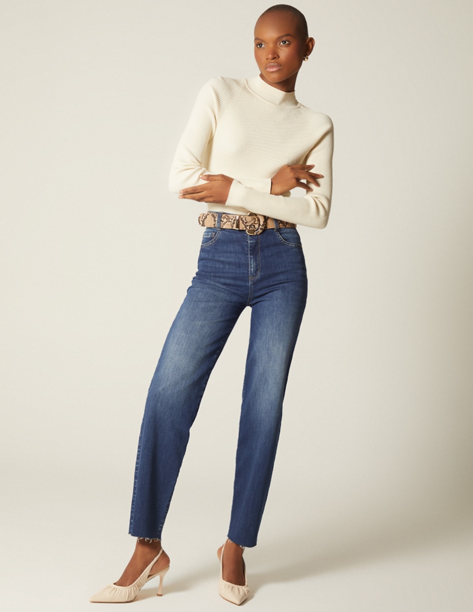 Jeans regular skinny cintura alta indigo akora para mujer 4