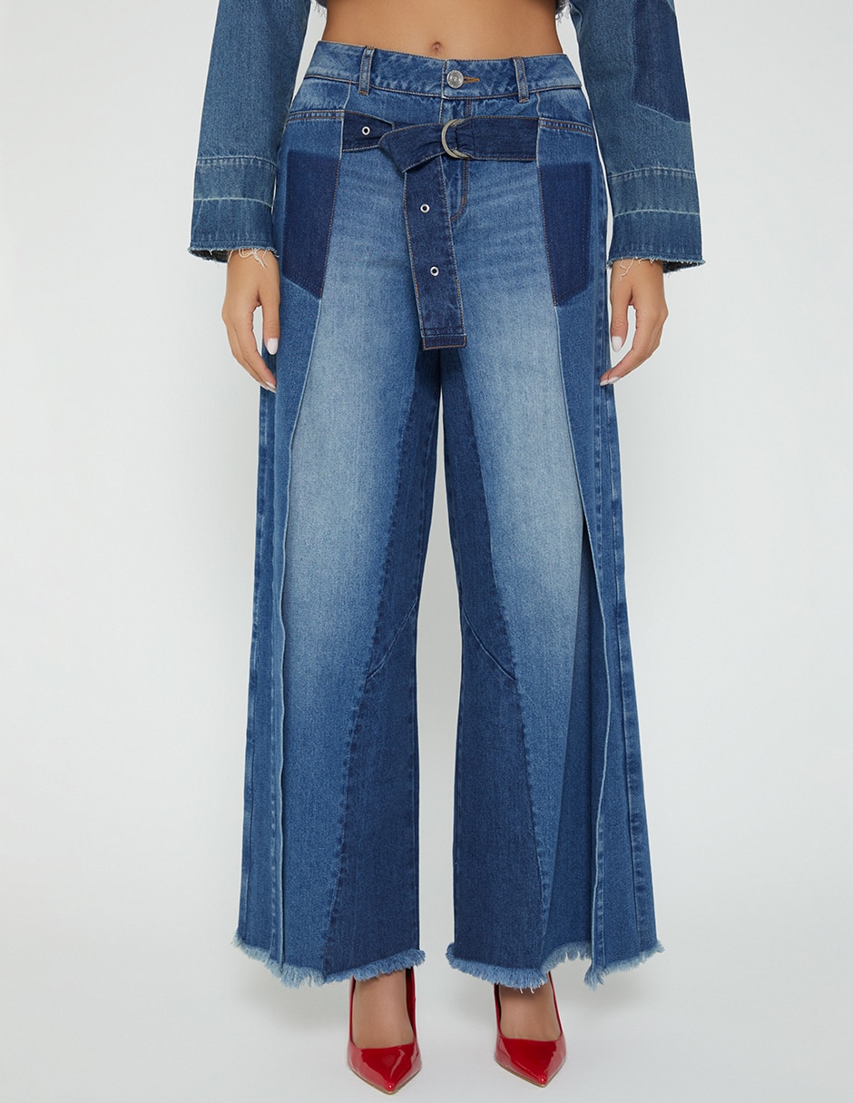Jeans relaxed loose cintura indigo lima parches d'construido para mujer