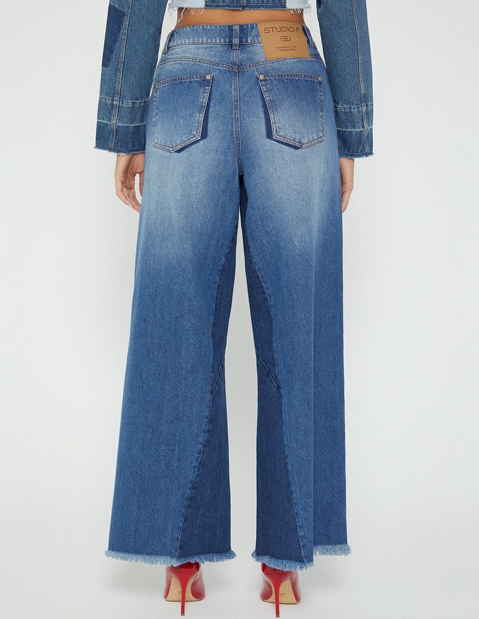 Jeans relaxed loose cintura studio f indigo lima parches d'construido para mujer