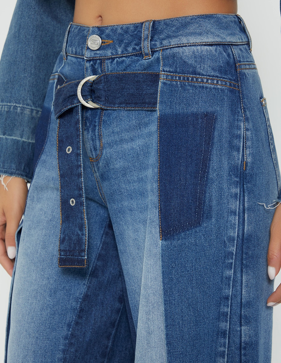 Jeans relaxed loose cintura studio f indigo lima parches d'construido para mujer