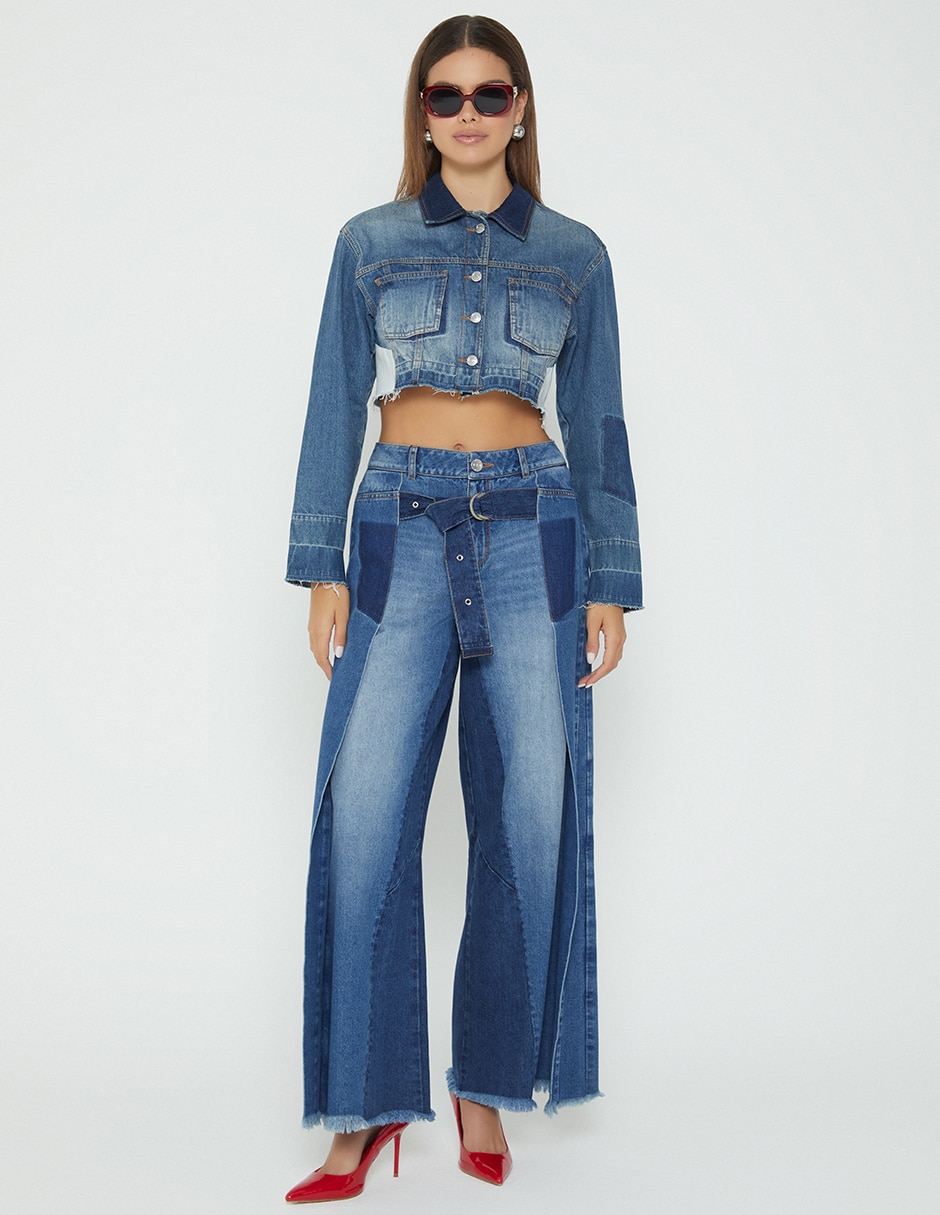 Jeans relaxed loose cintura studio f indigo lima parches d'construido para mujer