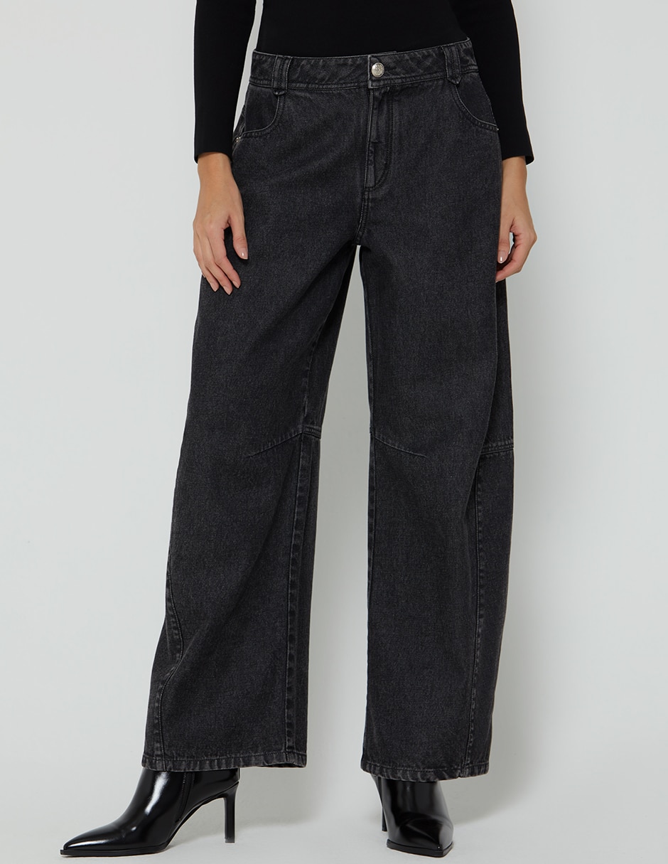 Jeans relaxed barrel cintura napoleonico black para mujer