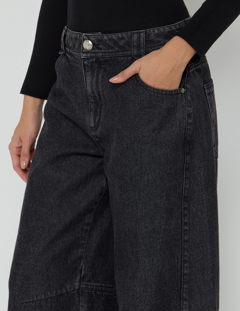 Jeans relaxed barrel cintura studio f napoleonico black para mujer