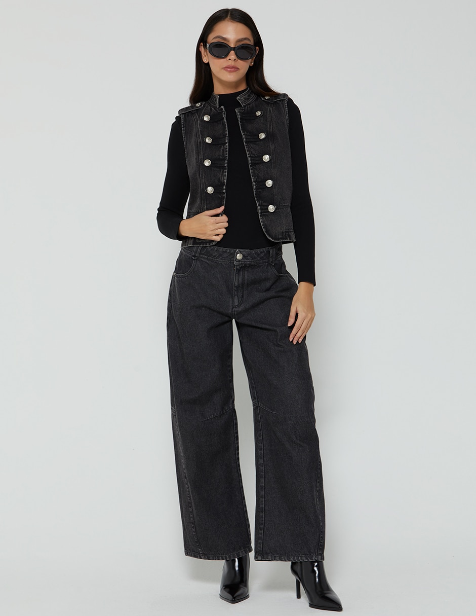 Jeans relaxed barrel cintura studio f napoleonico black para mujer