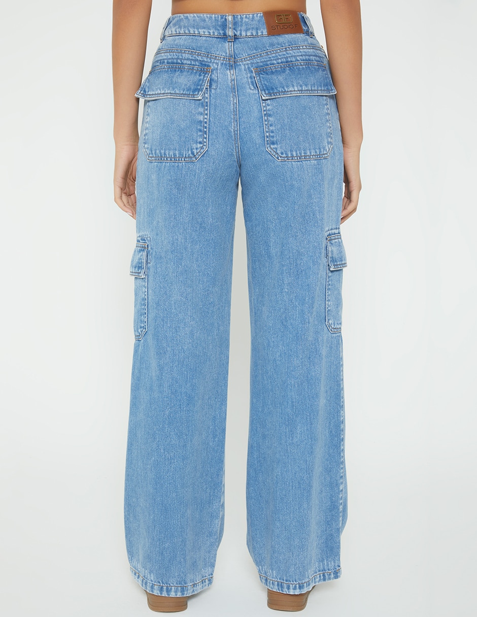 Jeans cargo wide leg cintura indigo cusco para mujer 3