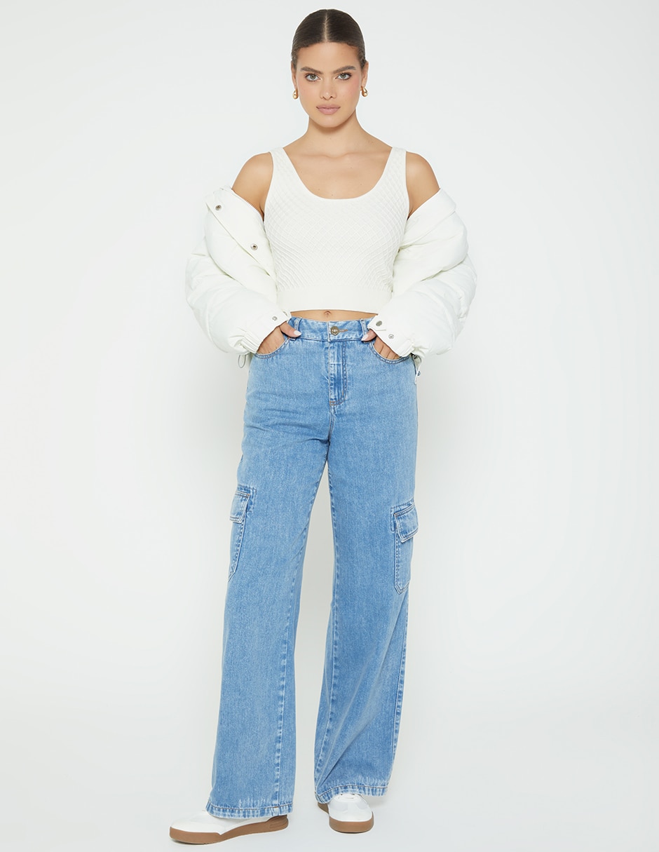 Jeans cargo wide leg cintura indigo cusco para mujer 5