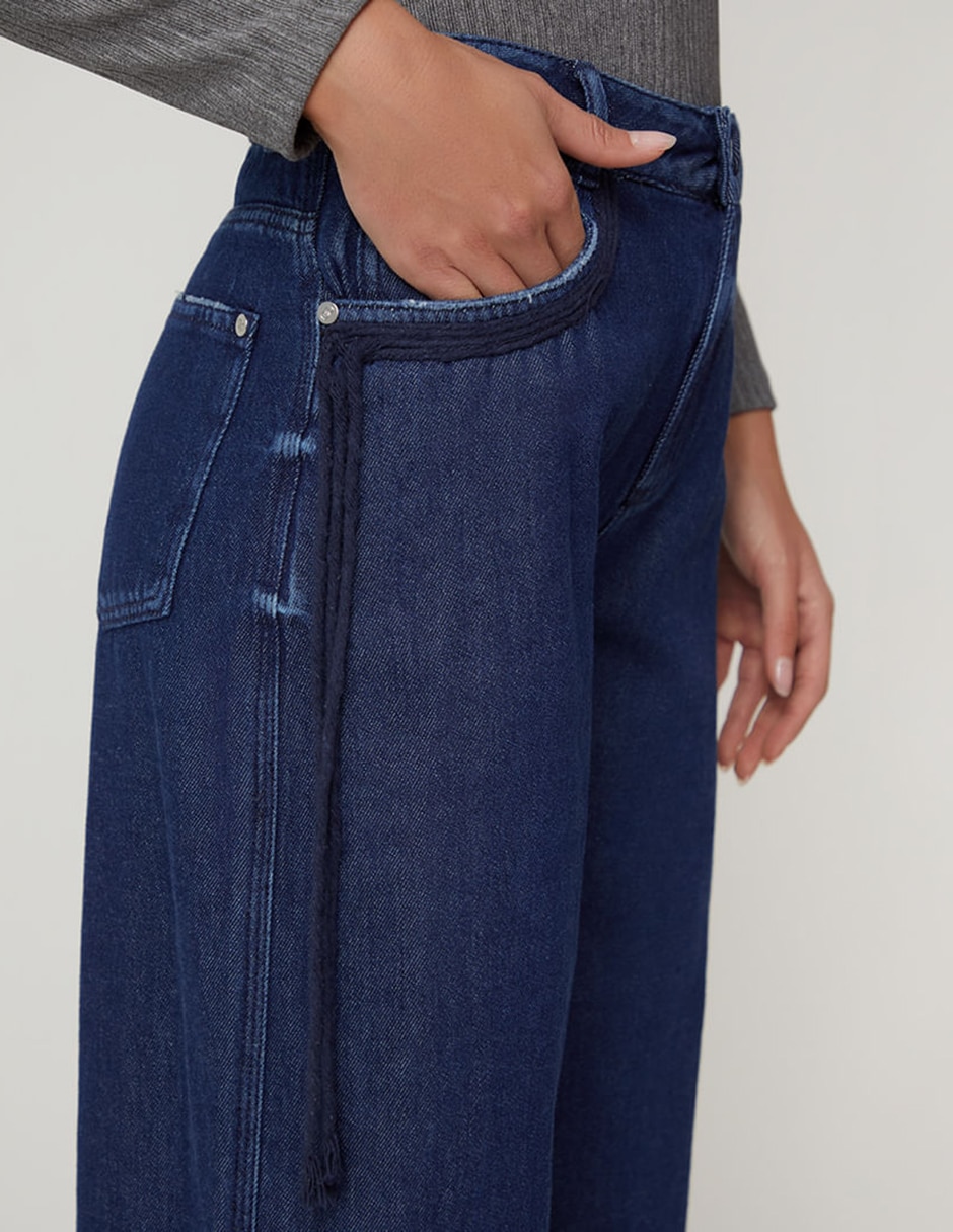 Jeans relaxed wide leg cintura studio f para mujer