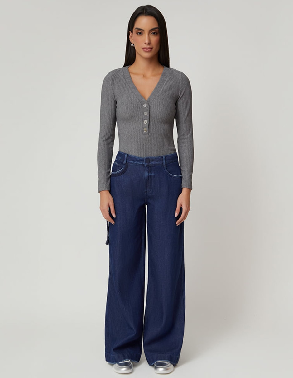 Jeans relaxed wide leg cintura studio f para mujer