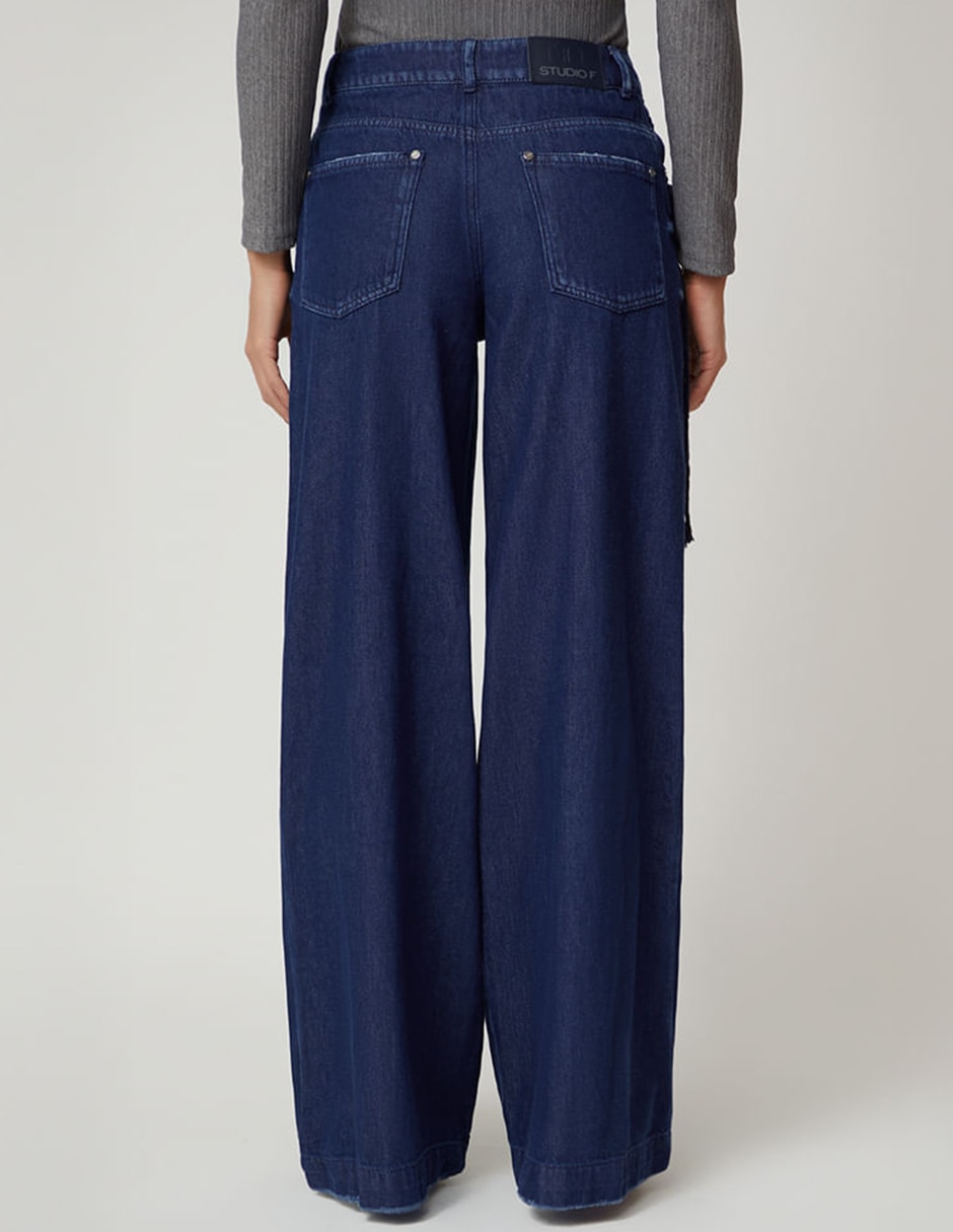 Jeans relaxed wide leg cintura studio f para mujer