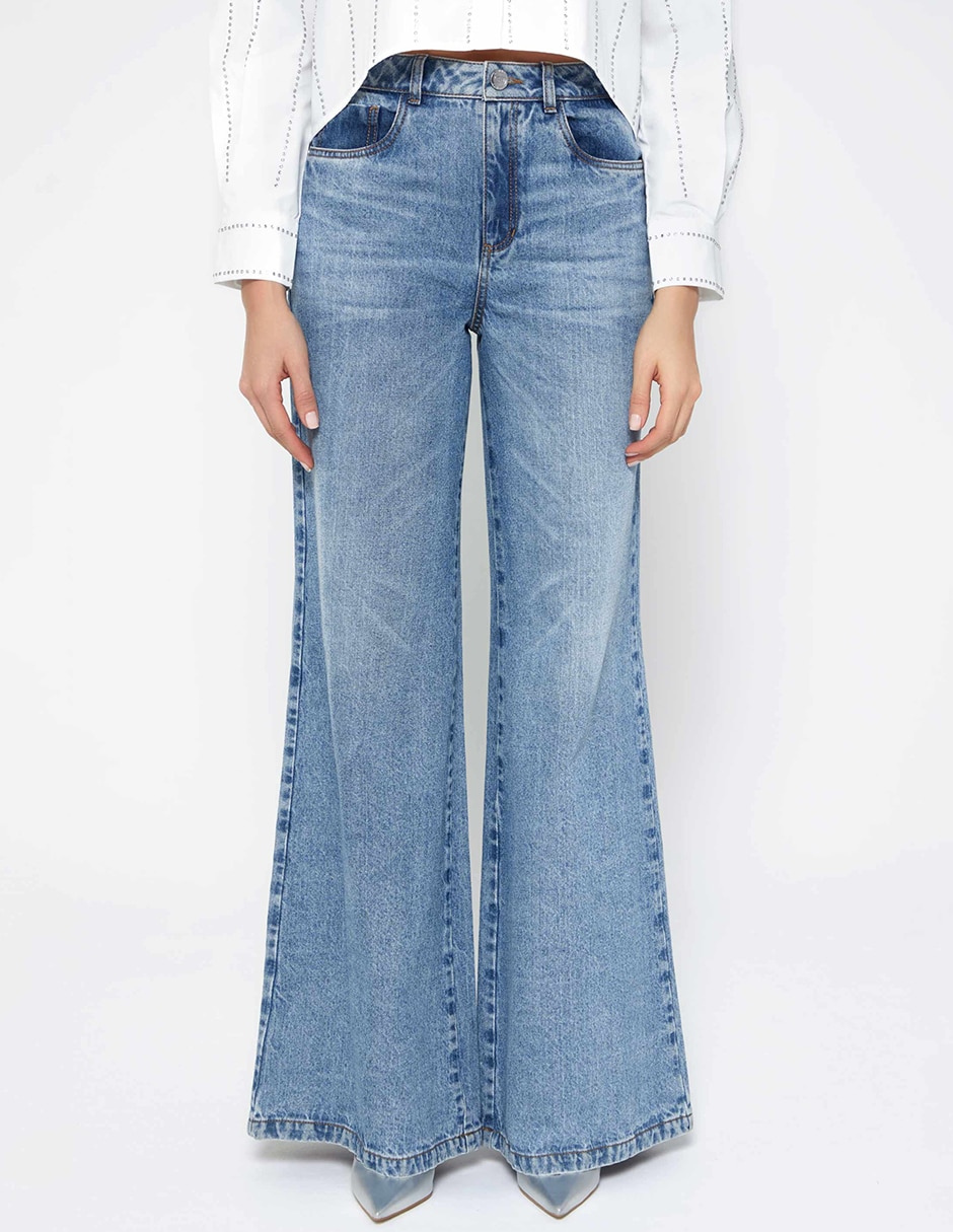 Jeans relaxed wide leg cintura indigo cusco para mujer