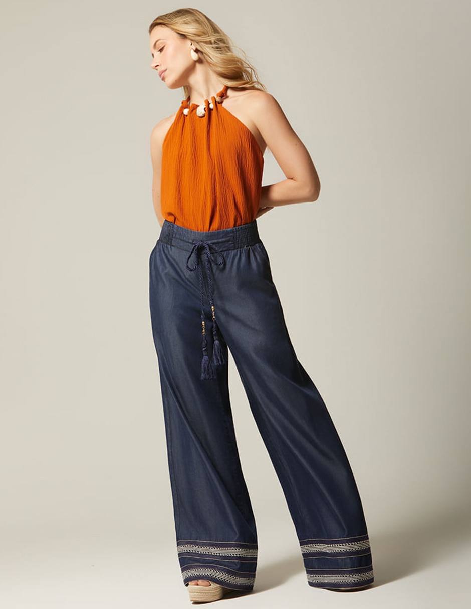 Jeans relaxed palazzo cintura alta studio f bulma eco boho para mujer