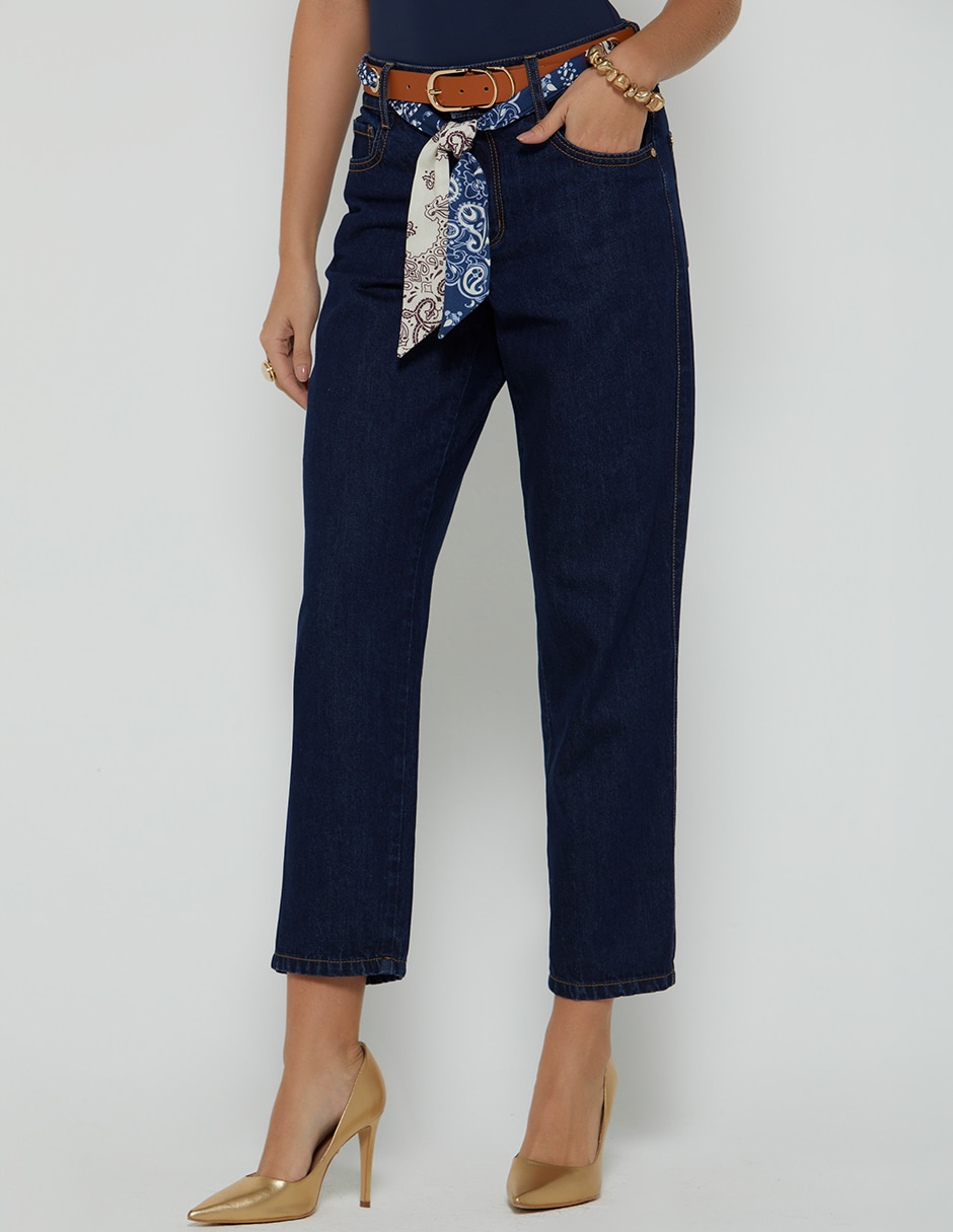 Jeans capri boyfriend cintura indigo lima para mujer Jeans capri boyfriend cintura indigo lima para mujer