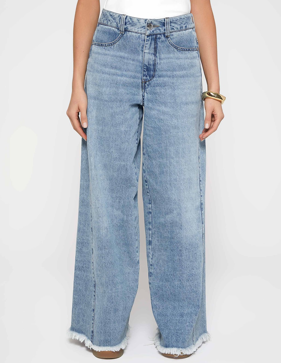 Jeans relaxed palazzo cintura alta studio f indigo lima para mujer