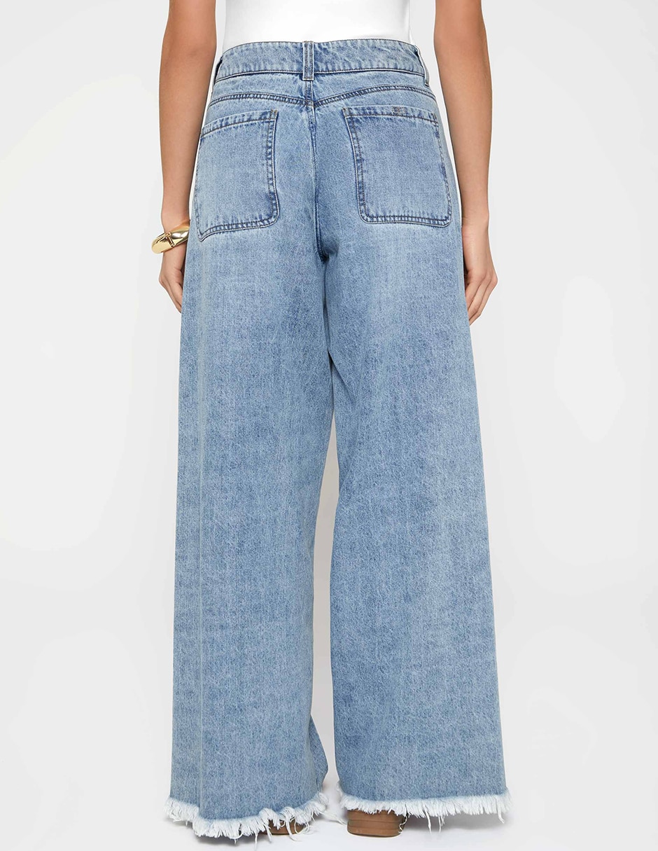 Jeans relaxed palazzo cintura alta studio f indigo lima para mujer