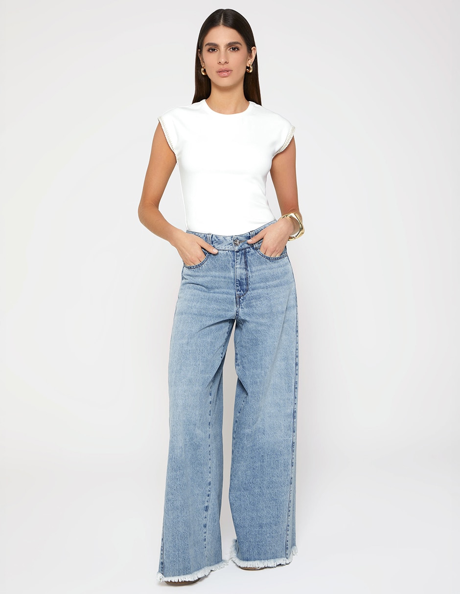 Jeans relaxed palazzo cintura alta studio f indigo lima para mujer