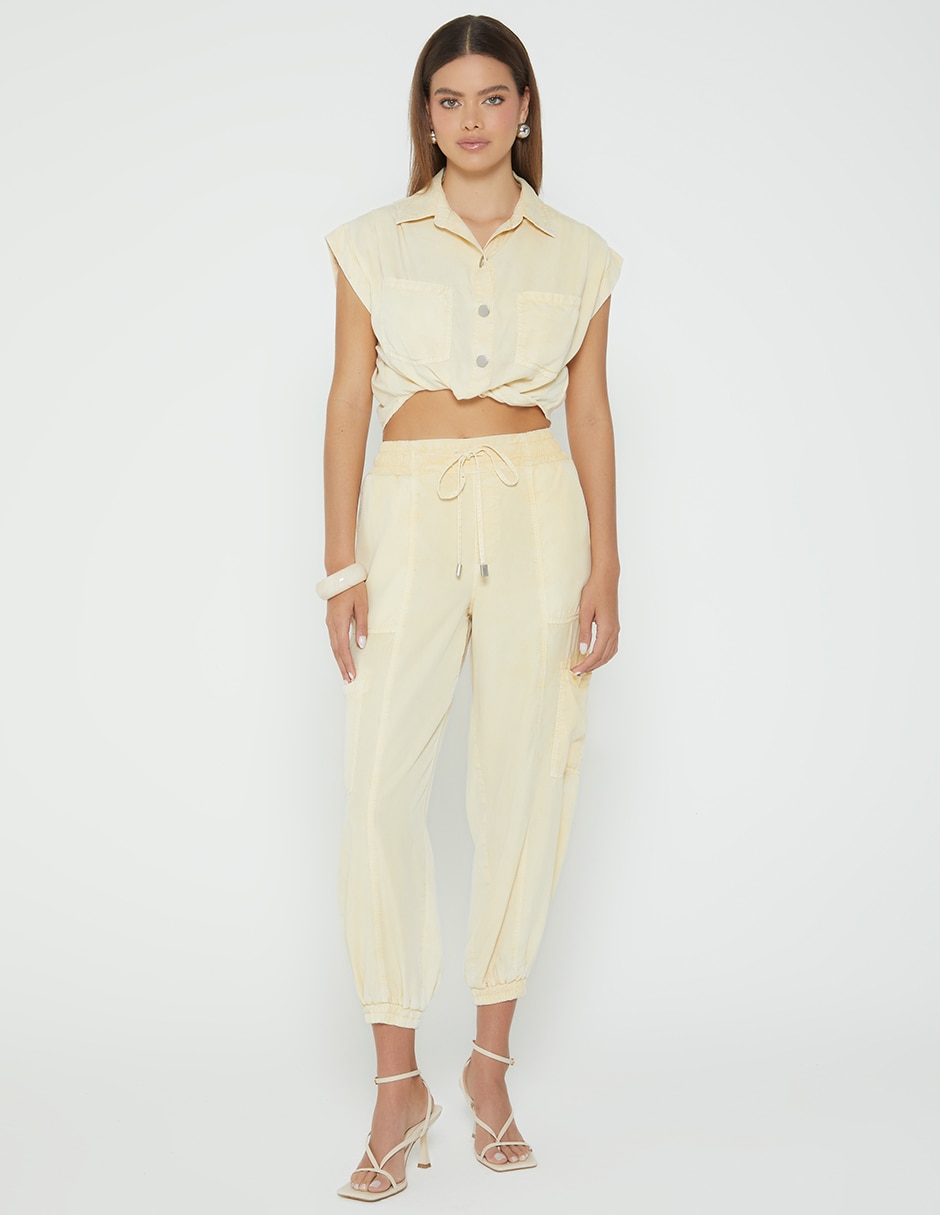 Jeans capri jogger cintura alta studio f malvina sunset yellow para mujer