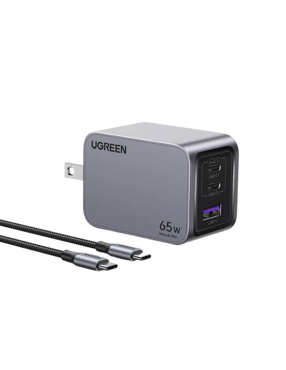 Cargador pared cargador ugreen nexode pro 2 usb-c 1 usb-a 65w de carga rápida usb tipo a + usb tipo c 65 w 2