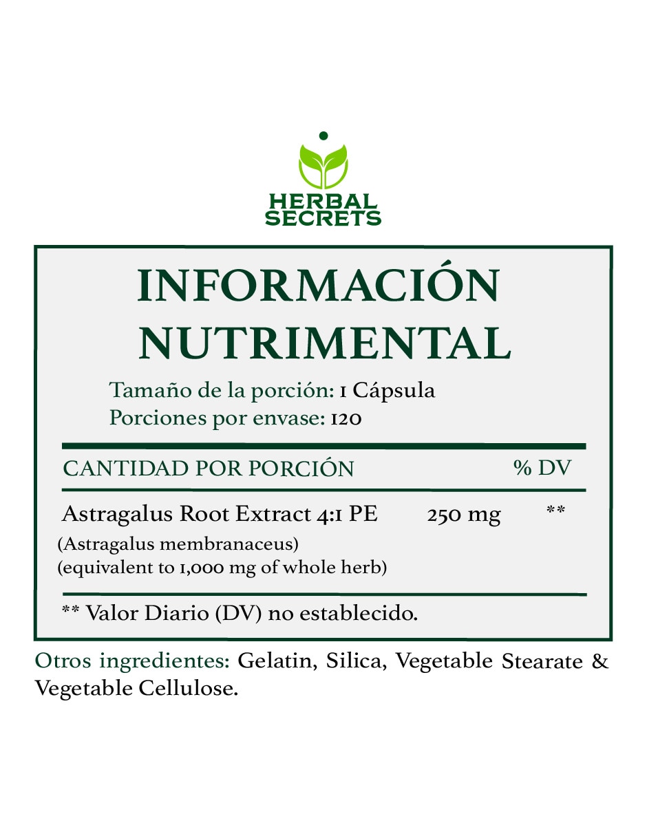 Suplementos alimenticios herbal secrets astragalus 1000 mg bienestar inmune 120 cápsulas herbal secrets con astrágalo