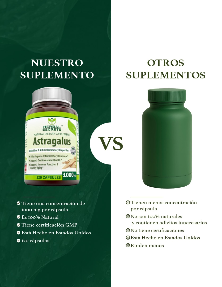 Suplementos alimenticios herbal secrets astragalus 1000 mg bienestar inmune 120 cápsulas herbal secrets con astrágalo