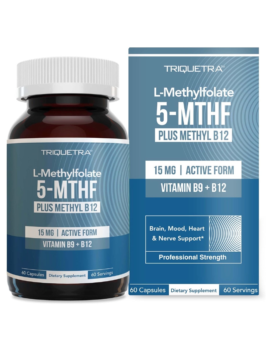 Suplementos alimenticios triquetra 5-mthf 15 mg + metil b12 apoyo cerebral y nervioso 60 cápsulas triquetra health con metilfolato