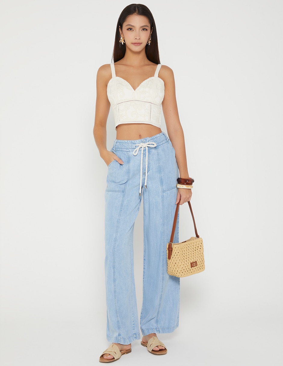 Jeans carpenter palazzo cintura indigo benkei para mujer 3