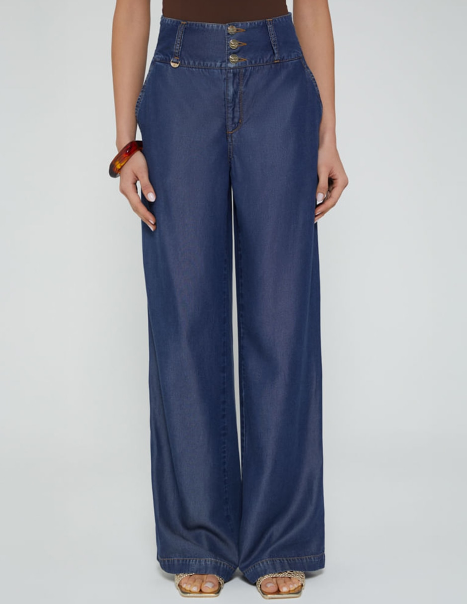 Jeans relaxed palazzo cintura alta indigo bulma para mujer