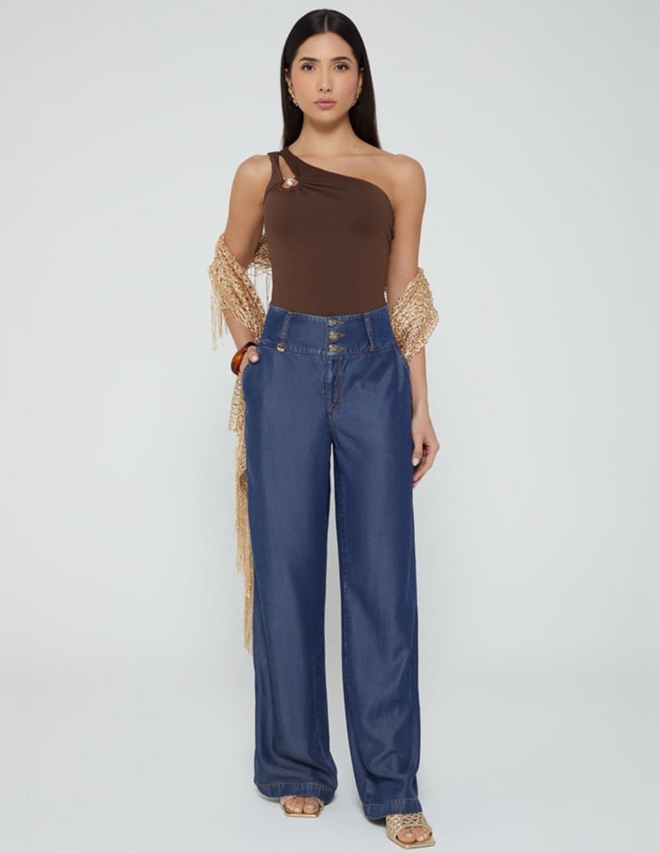 Jeans relaxed palazzo cintura alta studio f indigo bulma para mujer