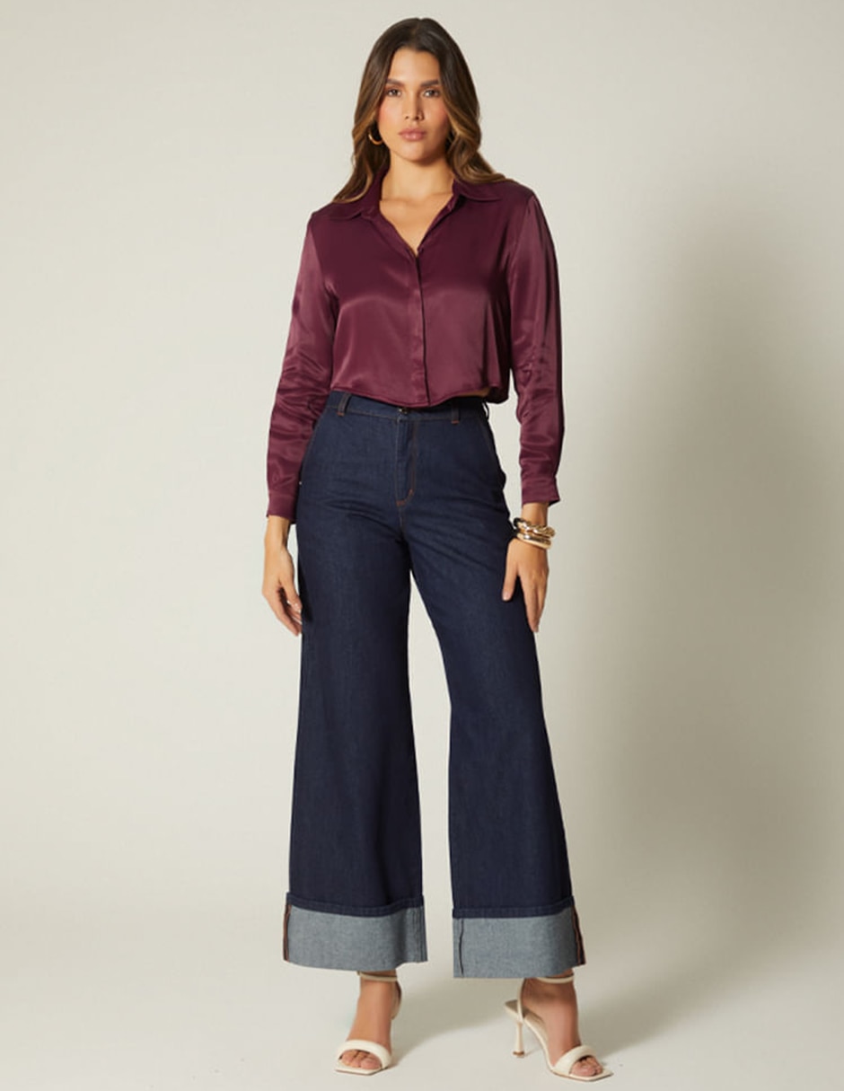 Jeans relaxed palazzo cintura alta indigo lima para mujer 5