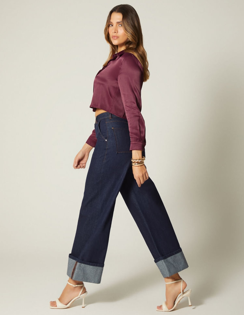 Jeans relaxed palazzo cintura alta indigo lima para mujer 6