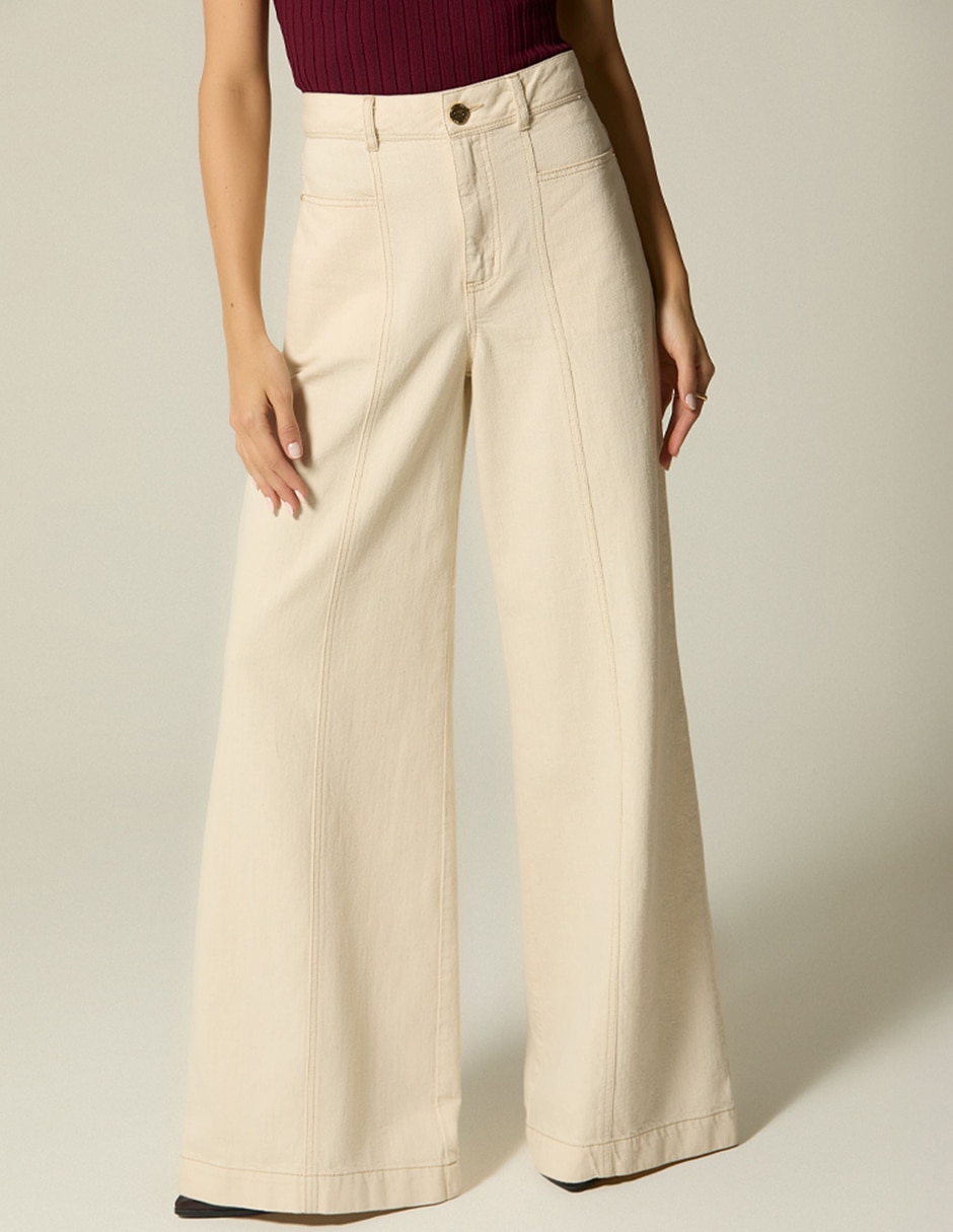 Jeans relaxed palazzo cintura alta indigo utopia para mujer
