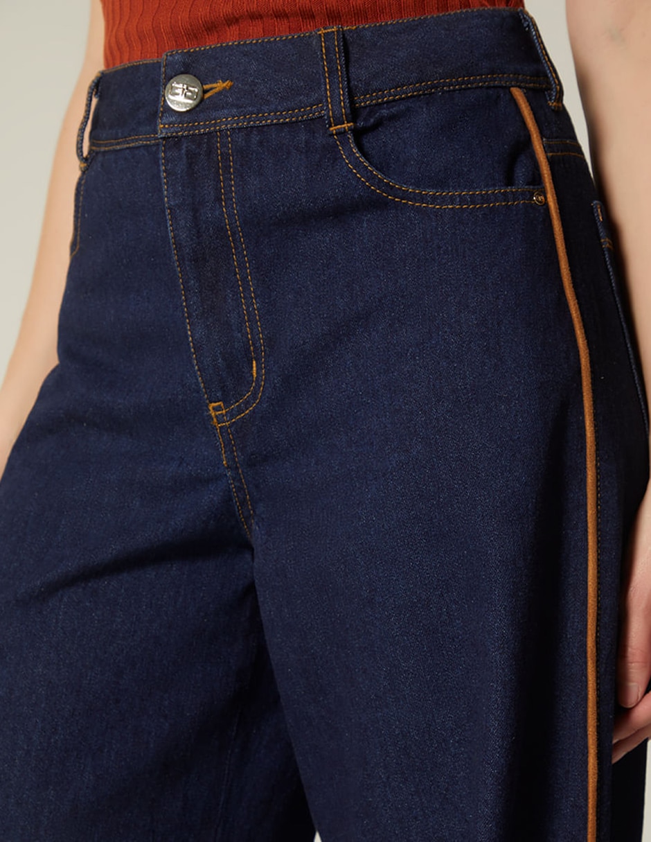 Jeans relaxed palazzo cintura alta indigo lima boho bordado para mujer 2