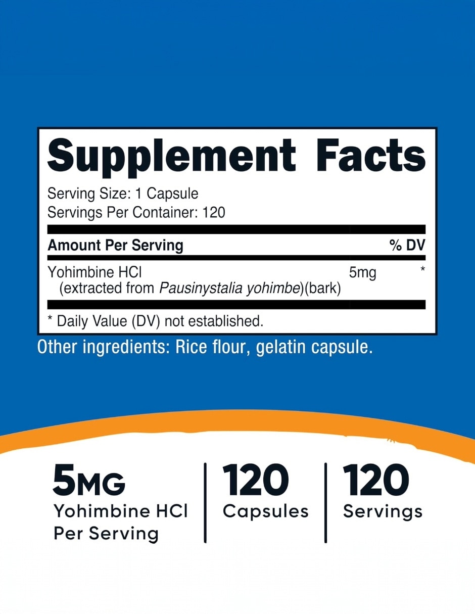 Suplementos alimenticios yohimbine hcl 5 mg bienestar energético 120 cápsulas nutricost con tri-complejo de extractos de plantas naturales 3