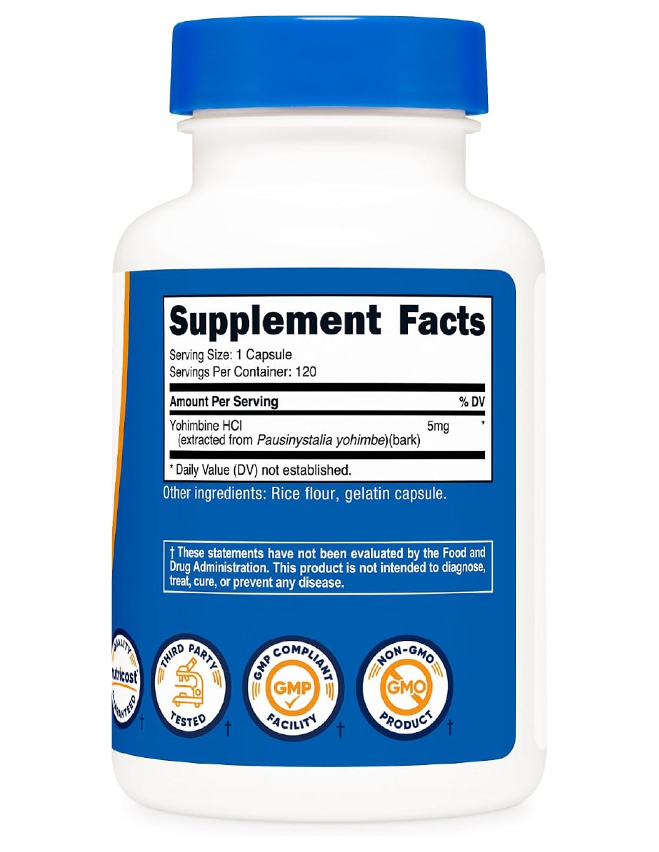 Suplementos alimenticios yohimbine hcl 5 mg bienestar energético 120 cápsulas nutricost con tri-complejo de extractos de plantas naturales 4