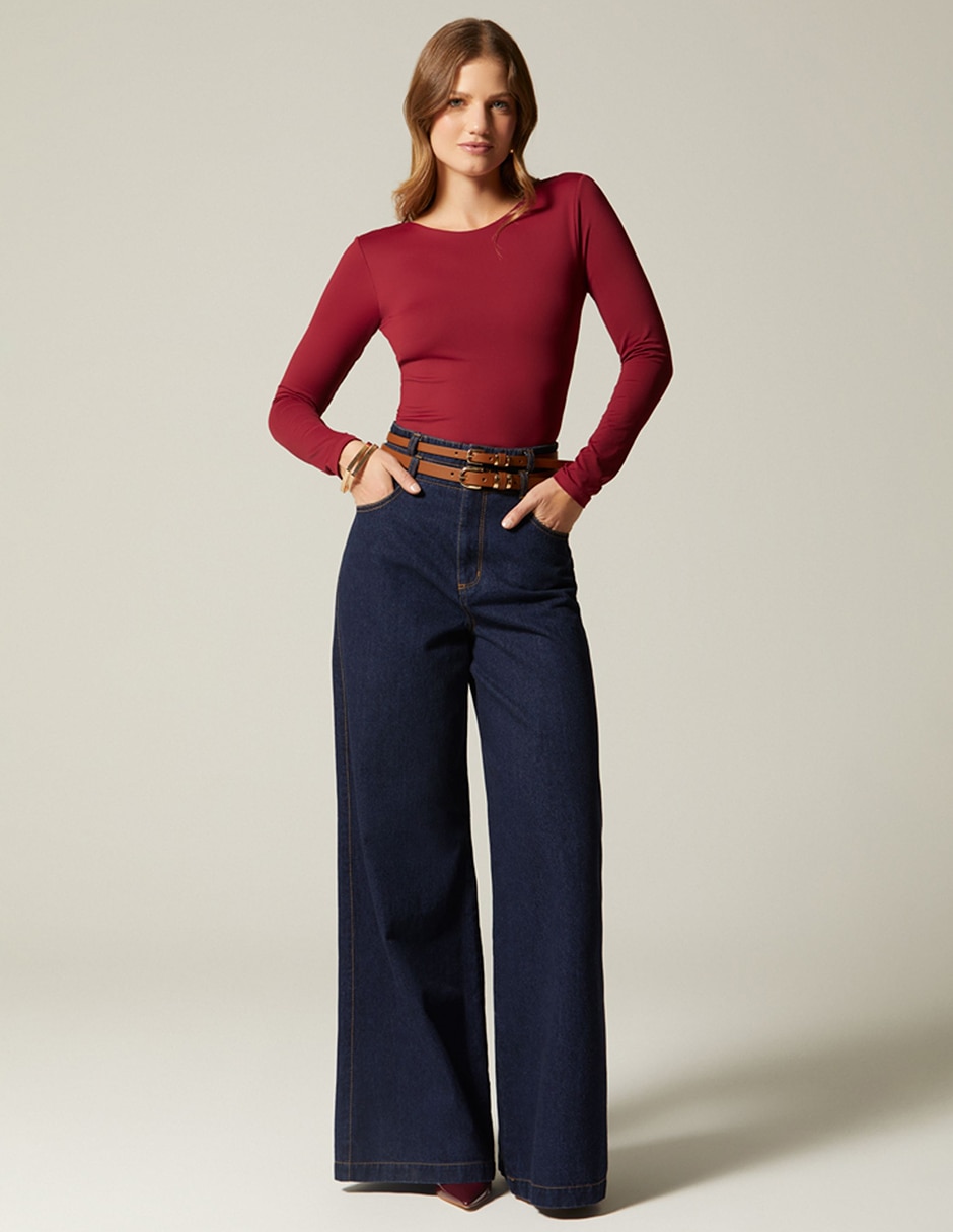 Jeans relaxed palazzo cintura alta indigo lima para mujer 2