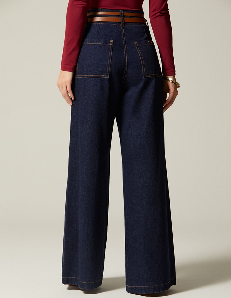 Jeans relaxed palazzo cintura alta indigo lima para mujer 3