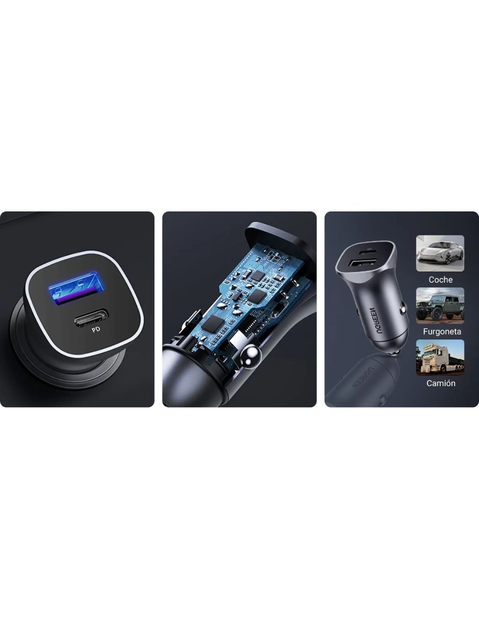 Cargador auto cargador auto 30780 24w usb-c pd y usb-a qc 3.0 aluminio usb tipo a + usb tipo c 25 w 4
