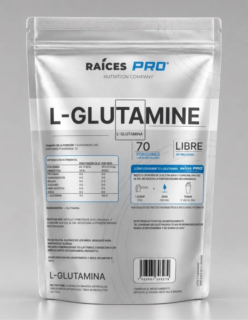 Suplementos alimenticios l-glutamine 70 servicios raíces pro con l-glutamina 4