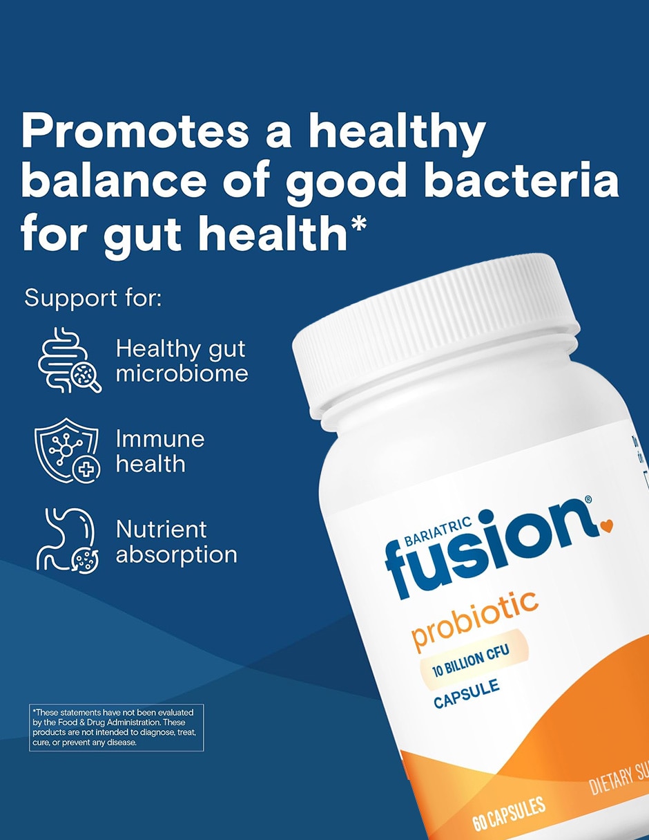 Suplementos alimenticios bariatric fusion probiótico 10 billion cfu bienestar digestivo 60 cápsulas bariatric fusion con bacillus coagulans inulina (fos) orgánica (proveniente del agave azul)
