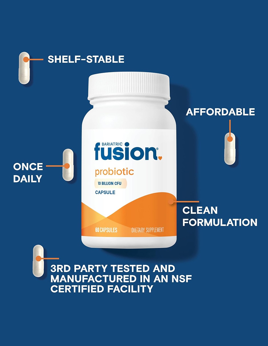 Suplementos alimenticios bariatric fusion probiótico 10 billion cfu bienestar digestivo 60 cápsulas bariatric fusion con bacillus coagulans inulina (fos) orgánica (proveniente del agave azul)