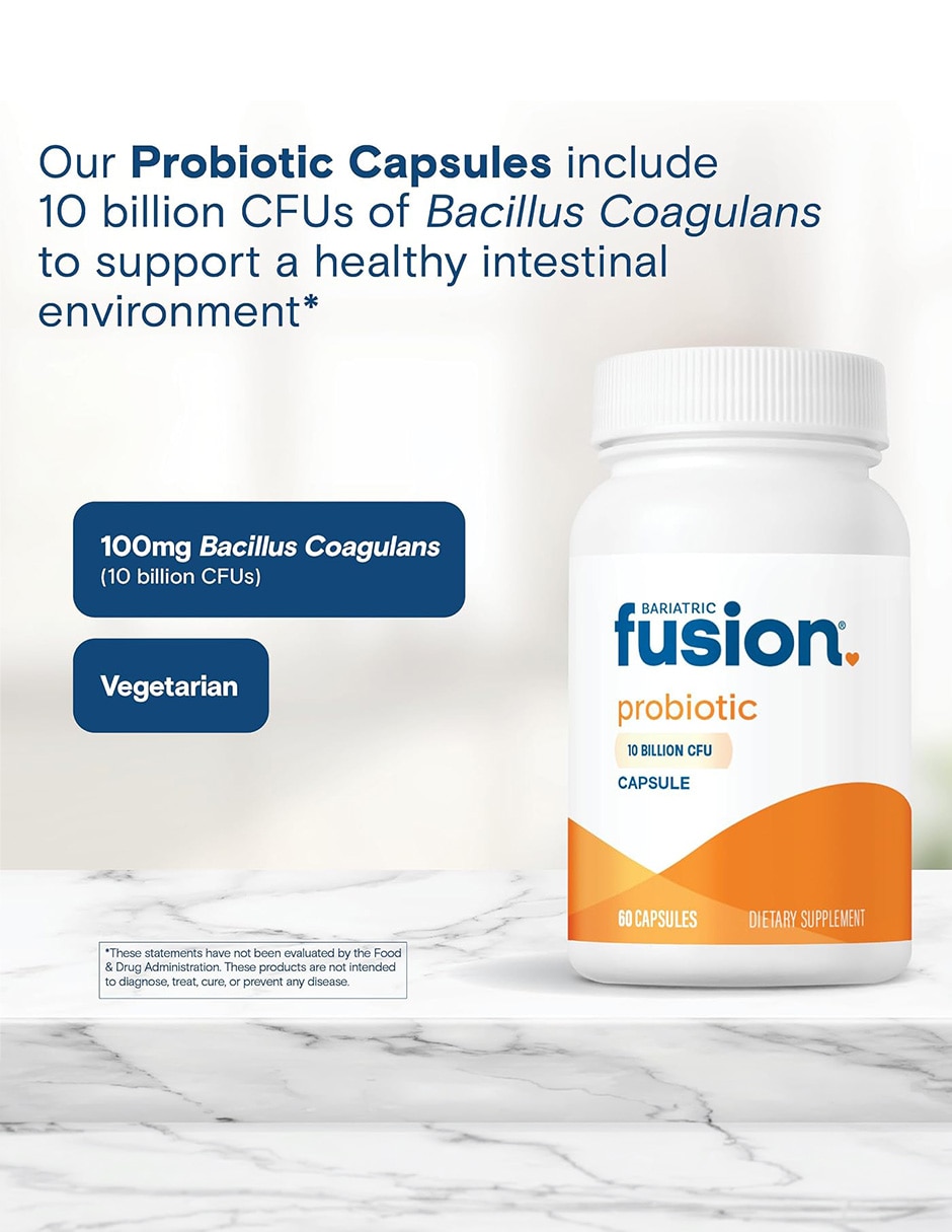 Suplementos alimenticios bariatric fusion probiótico 10 billion cfu bienestar digestivo 60 cápsulas bariatric fusion con bacillus coagulans inulina (fos) orgánica (proveniente del agave azul)