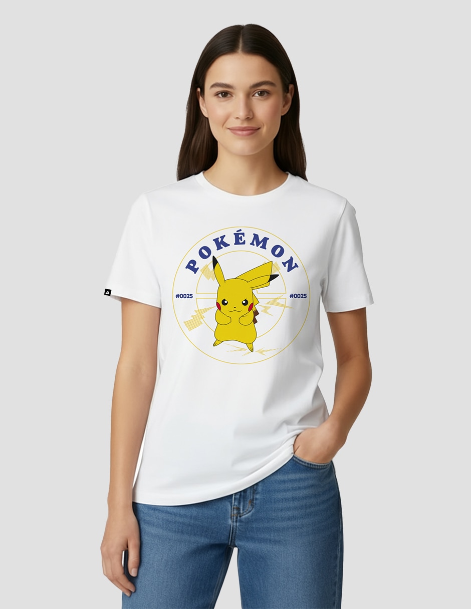 Manga Corta Pikachu 0025 Cuello Redondo Para Mujer Manga Corta Pikachu 0025 Cuello Redondo Para Mujer