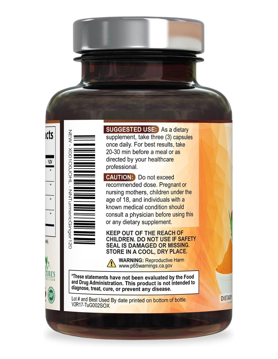 Suplementos alimenticios nature’s nutrition cúrcuma curcumina bienestar articular 120 cápsulas natures nutrition con cúrcuma