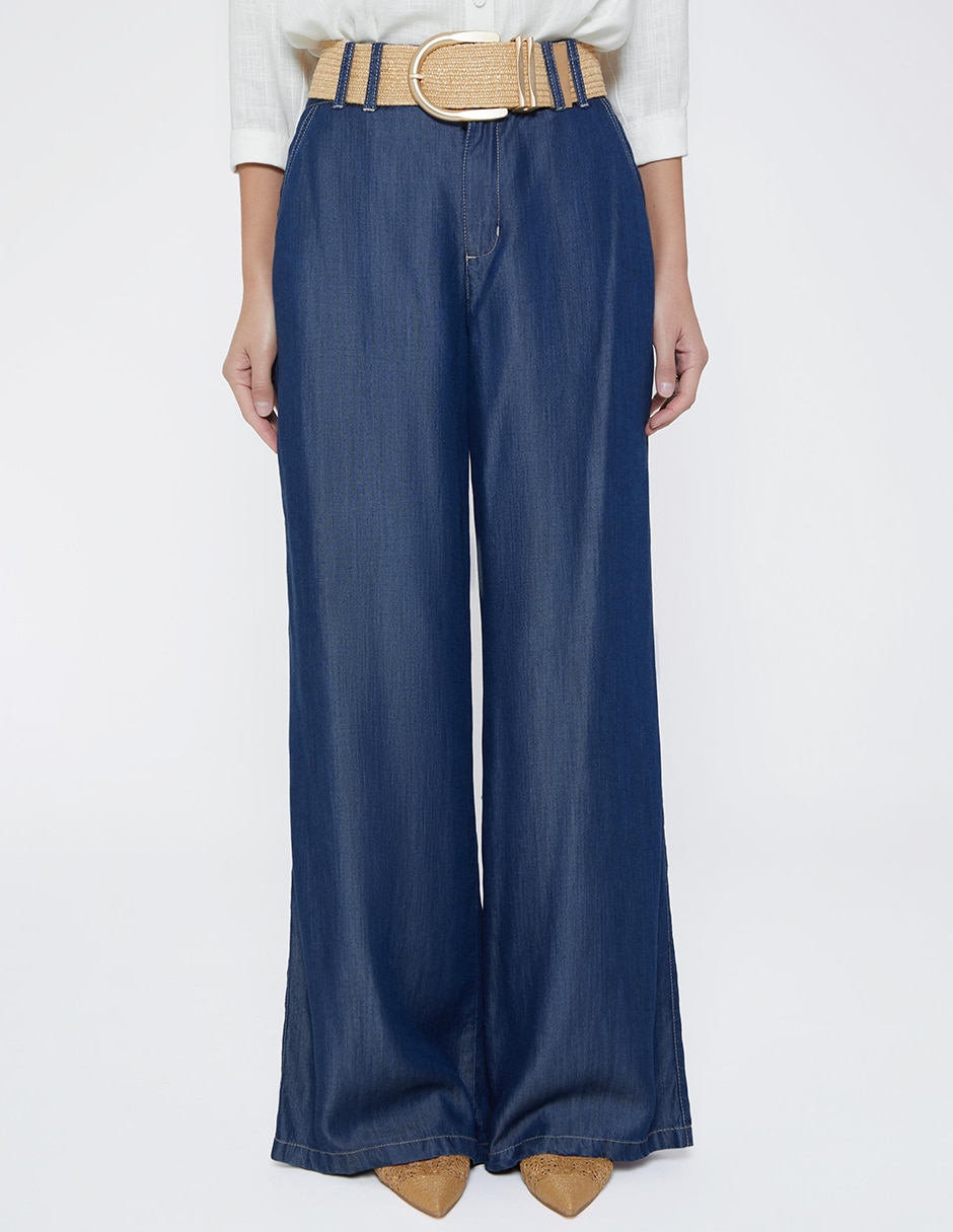 Jeans relaxed palazzo cintura alta studio f indigo benkei raw max para mujer