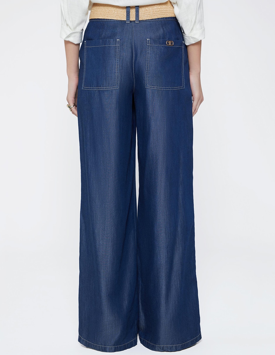 Jeans relaxed palazzo cintura alta studio f indigo benkei raw max para mujer