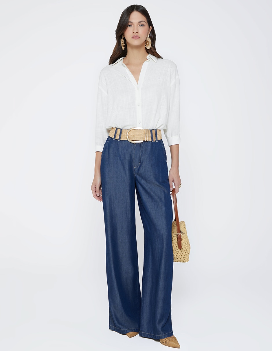 Jeans relaxed palazzo cintura alta studio f indigo benkei raw max para mujer