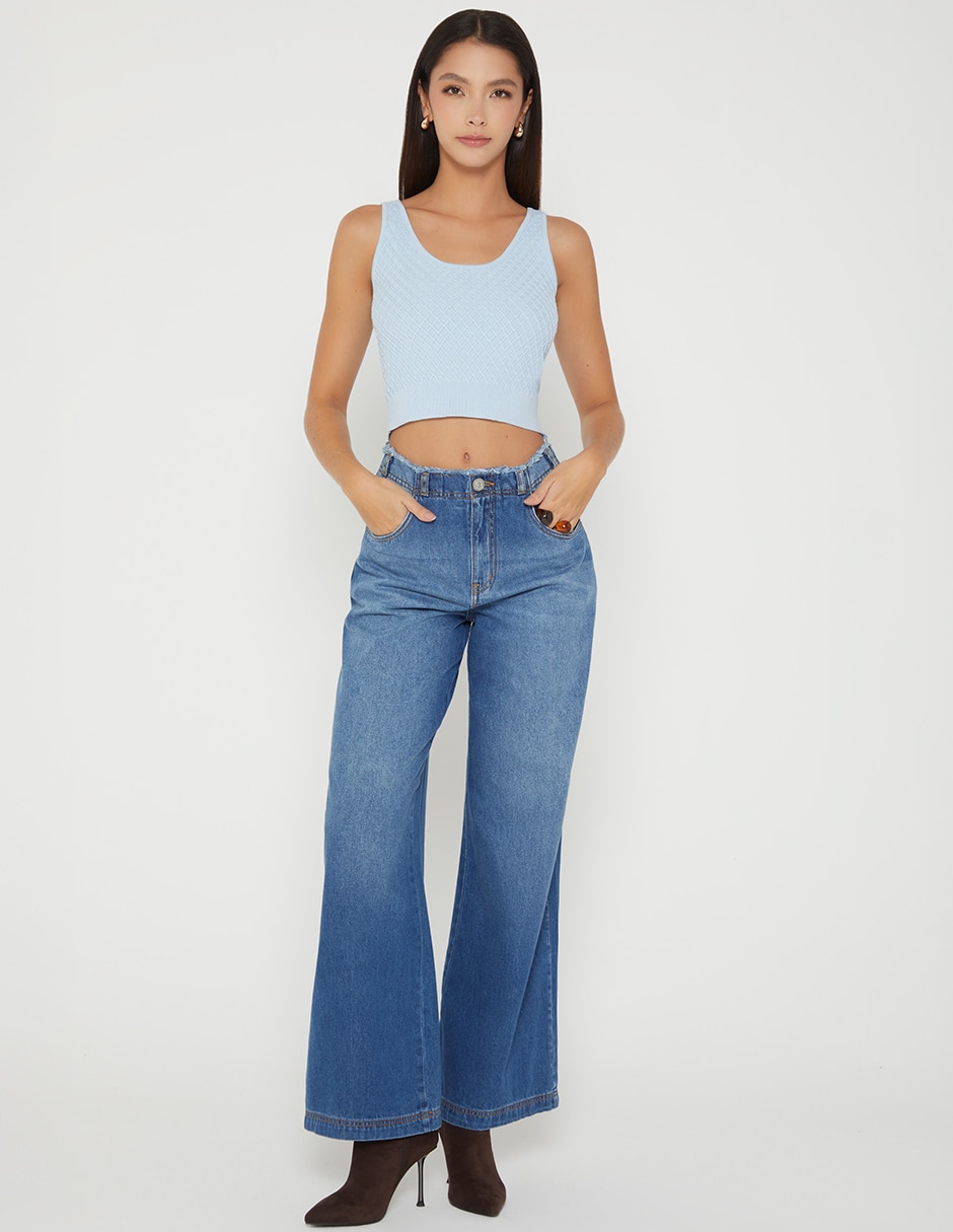 Jeans relaxed palazzo cintura alta studio f para mujer